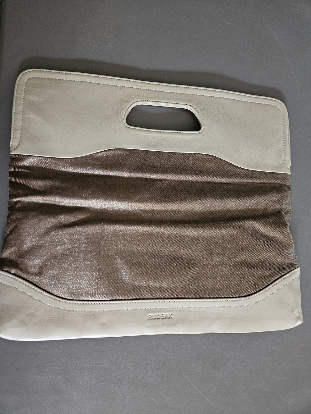 Rudsak Two-Tone Leather and Nylon Foldover Clutch - Cream and Brown